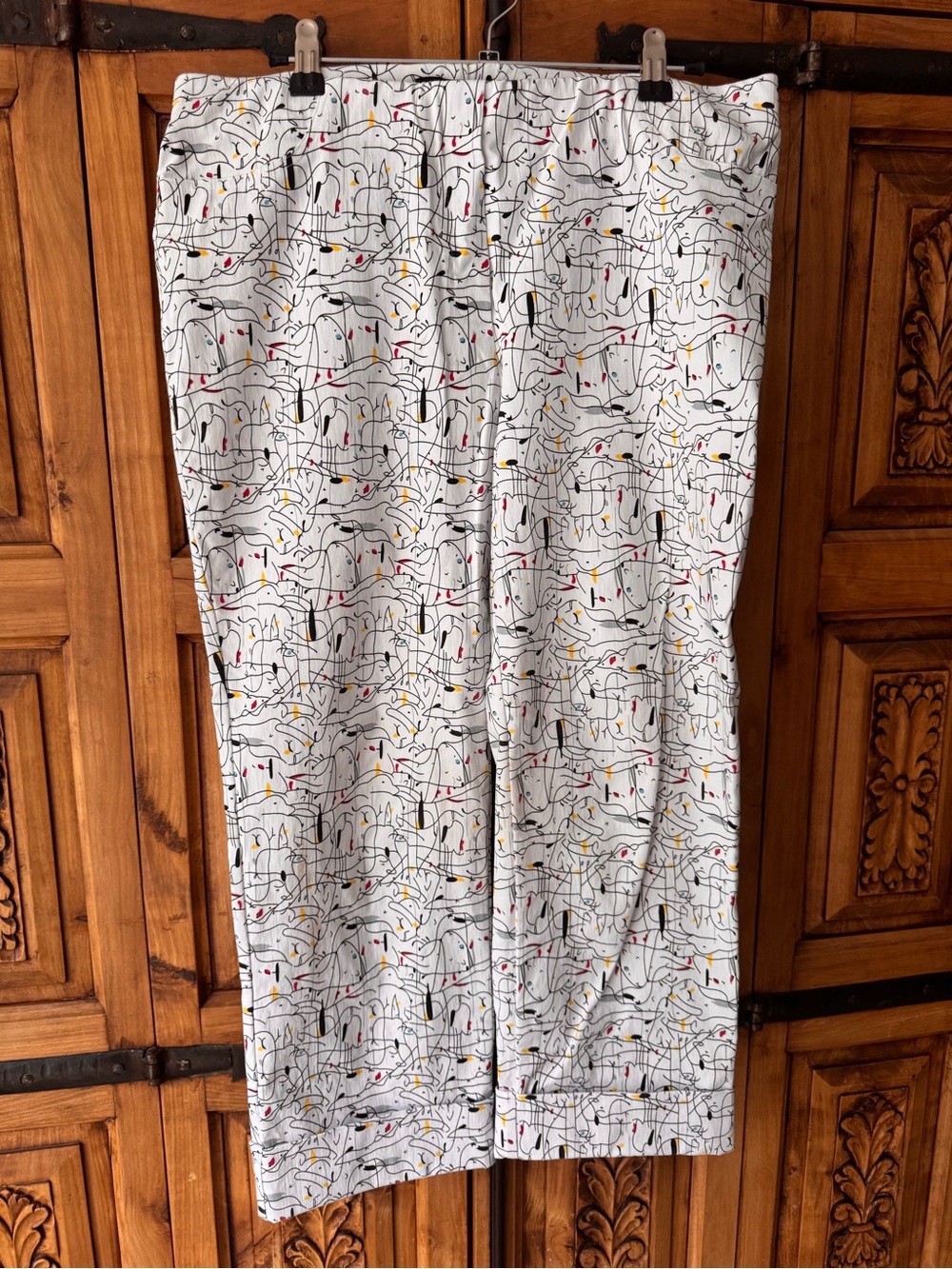 Insight Patterned Elastic Waist Slacks with Black, Red & Yellow Accents